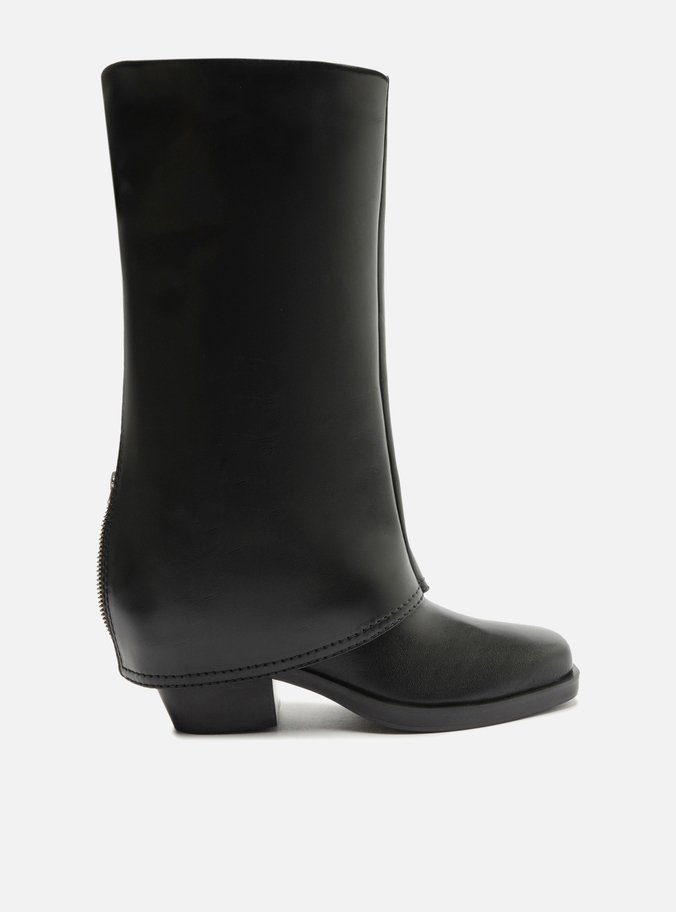 Bota Preta Couro Cano Médio Montaria Capa