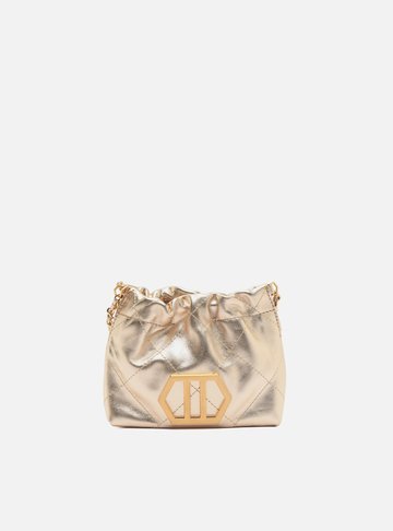 Arezzo — Bolsa Tiracolo Dourada Couro Pequena Corrente Dourada