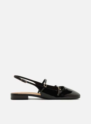 Arezzo — Sapatilha Preta Verniz Tiras Slingback