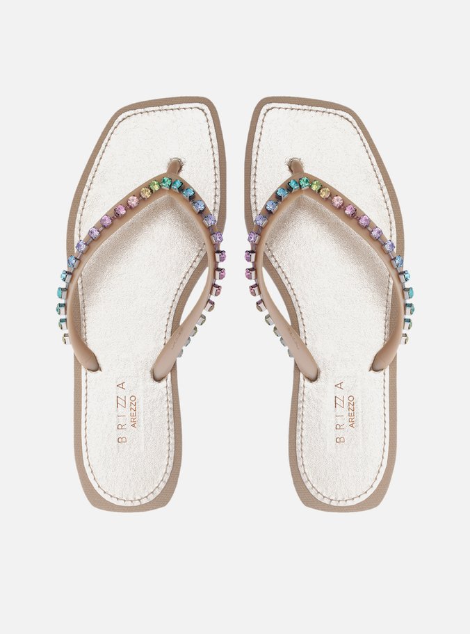 Chinelo de Dedo Dourado Pedrarias Square Brizza