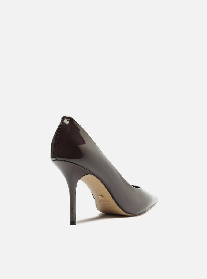 Scarpin Marrom Verniz Salto Alto Fino Clássico