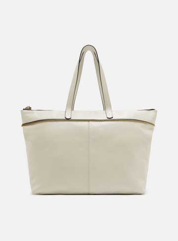 Bolsa Shopping Branca Couro Grande Zíper
