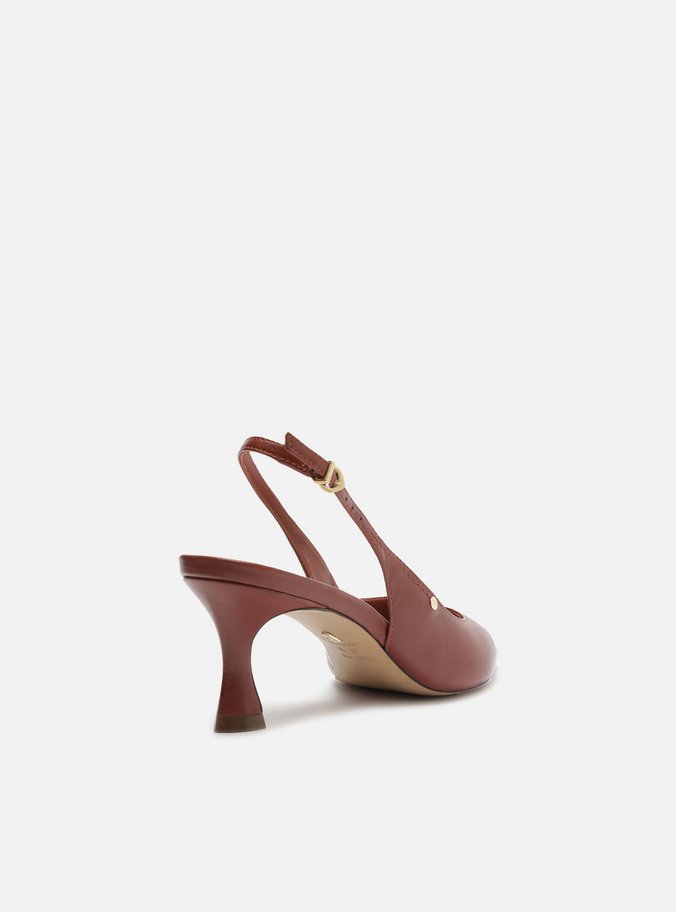 Scarpin Marrom Dark Couro Bico Fino Slingback