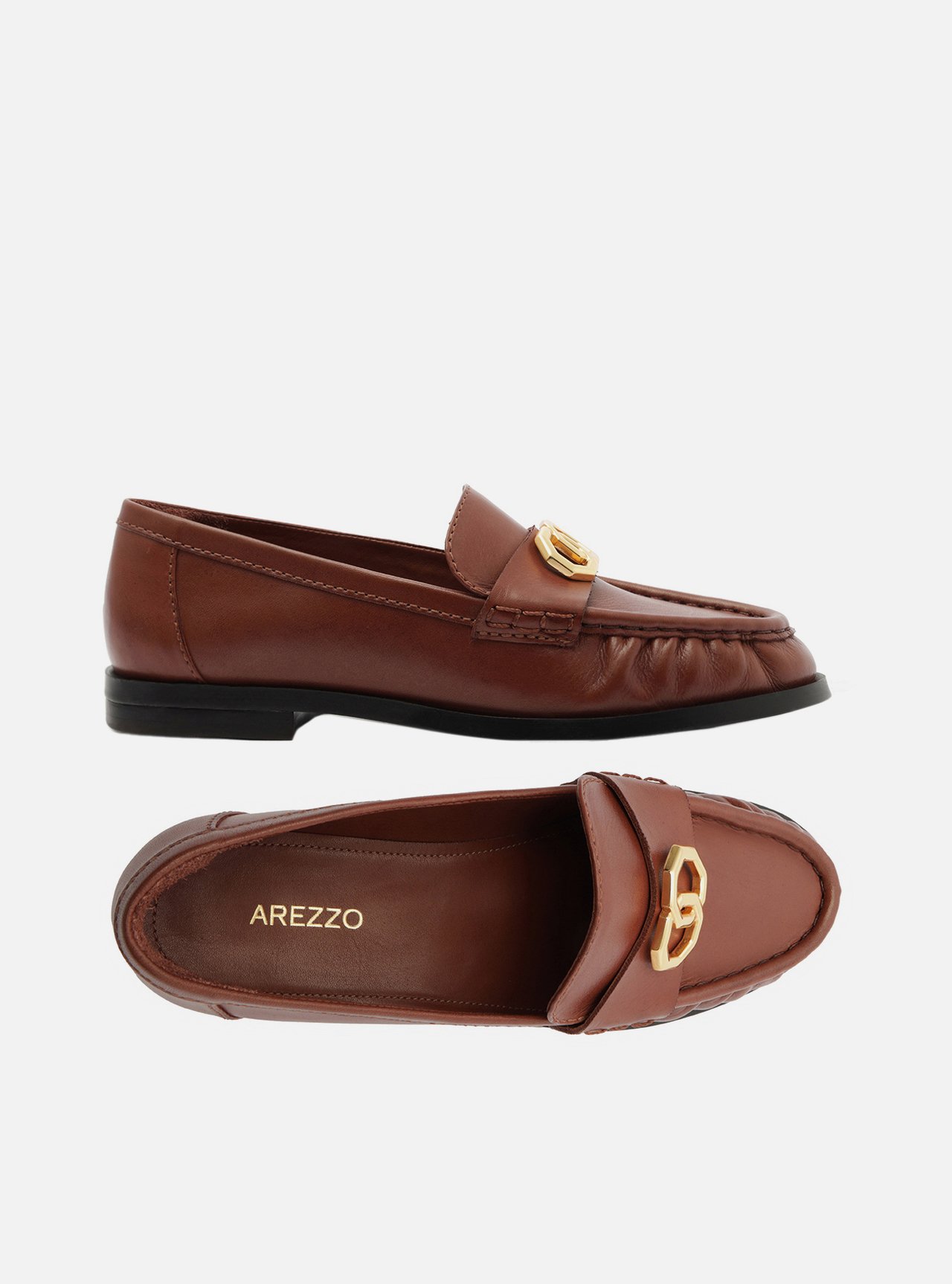 Mocassim Marrom Couro Franzido Tira Metal — foto 6