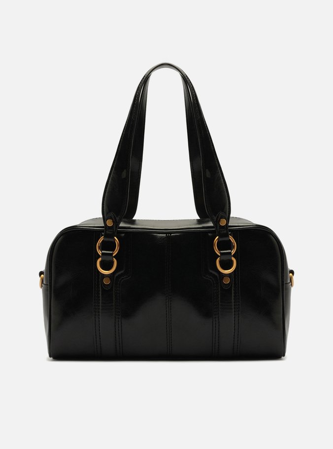 Bolsa Bowling Preta Média Metais Dourados