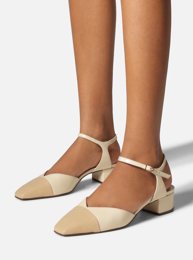Scarpin Preto Salto Bloco Fivela Slingback