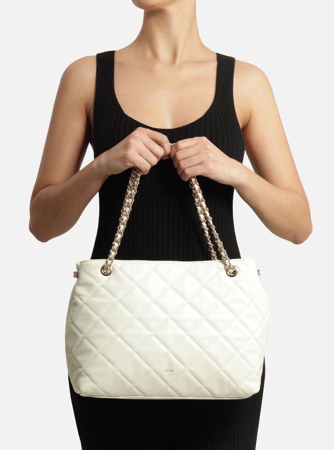 Bolsa Tote Branca Couro Matelassê Gab Média