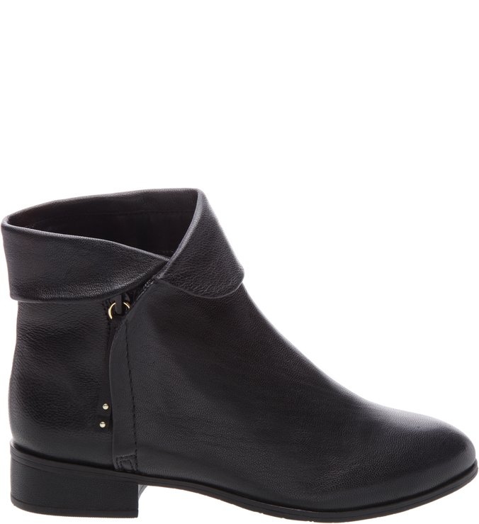 Ankle Boot Couro Salto Bloco Baixo Preta