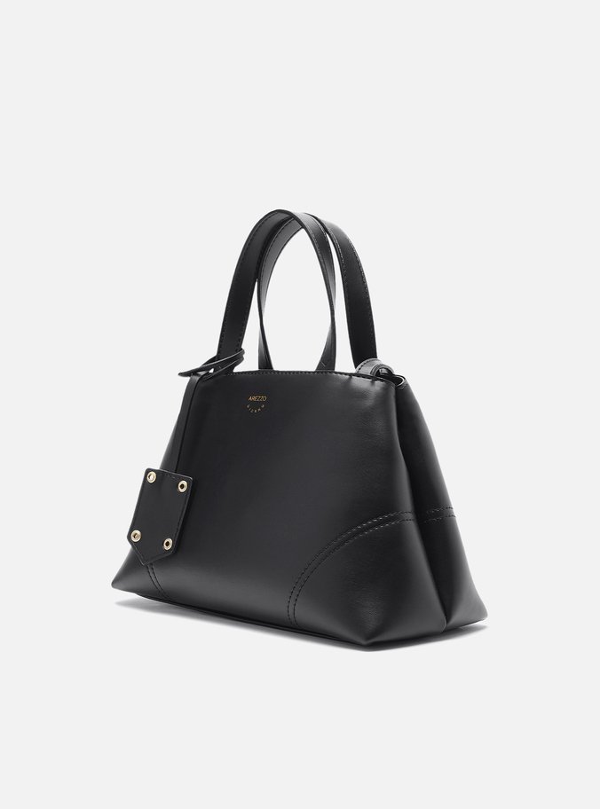 Bolsa Tote Preta Média Costuras Bag Charm