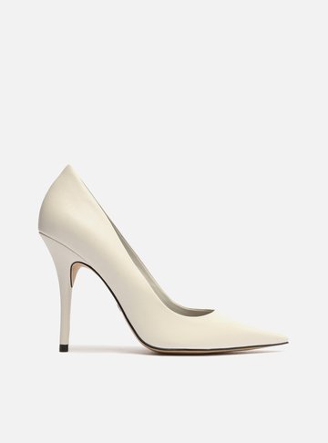 Scarpin Branco Couro Salto Alto Bico Fino Gigi