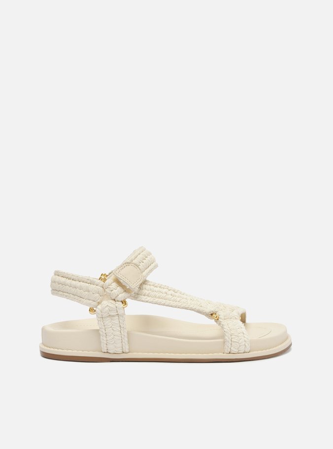 Sandália Papete Off-White Tecido Velcro