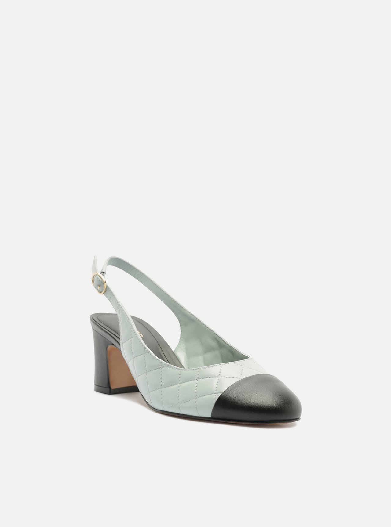 Scarpin Azul Couro Salto Bloco Fivela Slingback — foto 2