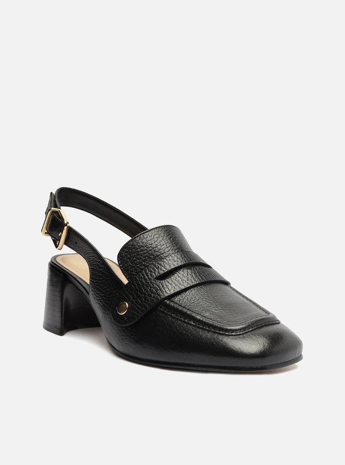 Loafer Preto Couro Salto Bloco Bridão Switch com Troca de Bridão