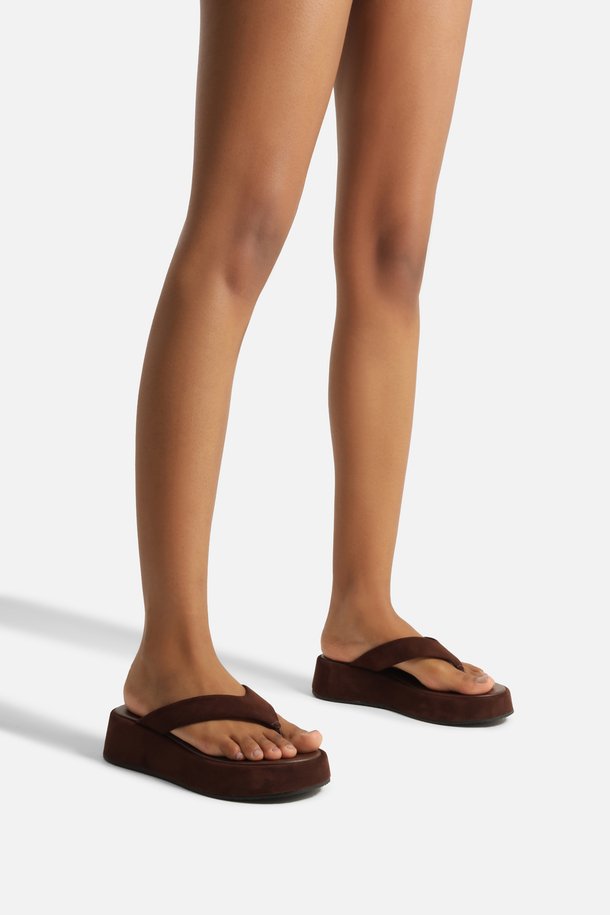 Sandália Marrom Acamurçada Flatform Flip Flop TIG