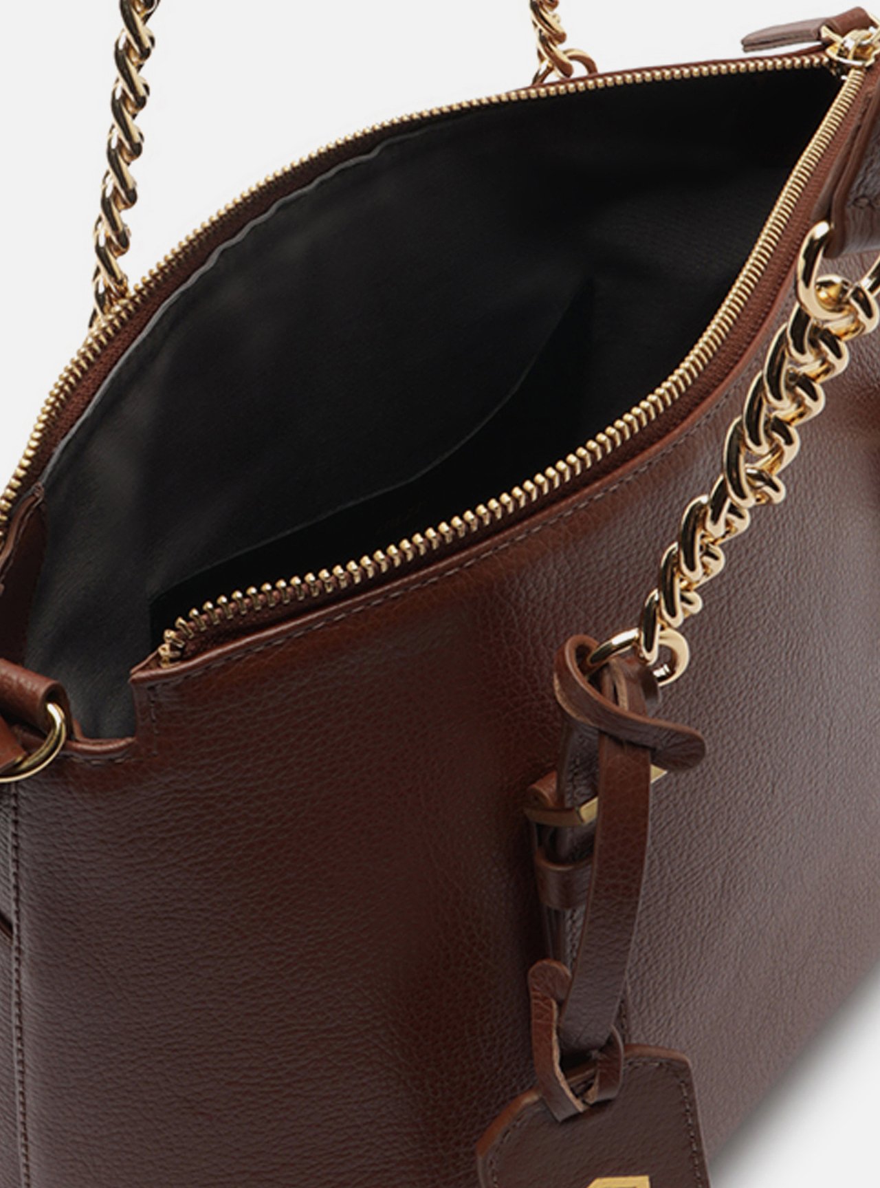 Bolsa Tote Marrom Couro Grande Alça Corrente — foto 4