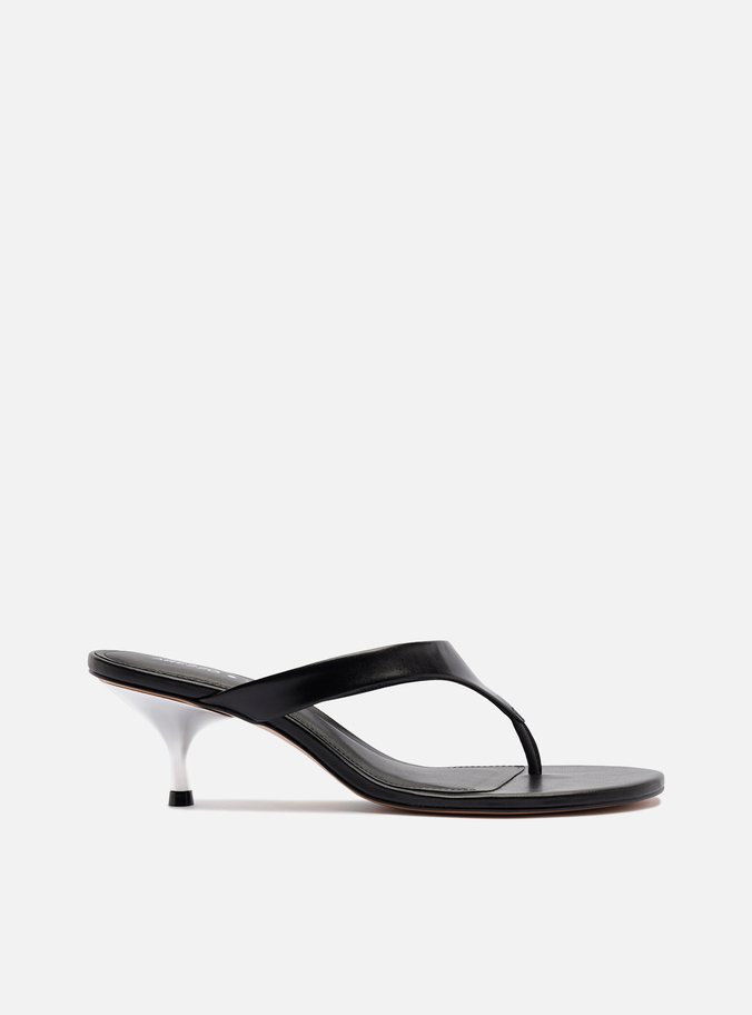 Sandália Preta Salto Kitten Prata Tira Thong TIG