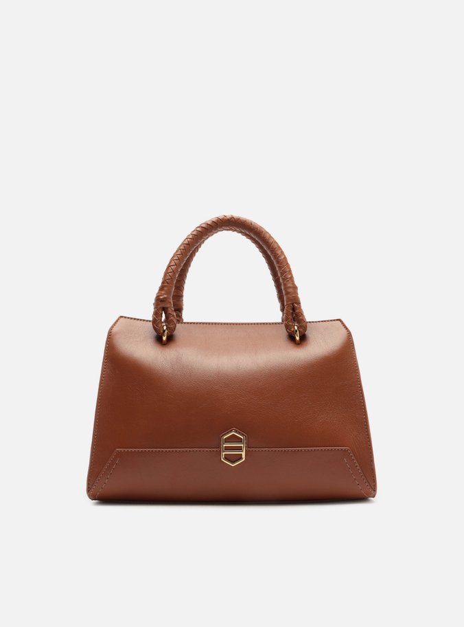 Bolsa Tote Marrom Couro Média Metal Geométrico