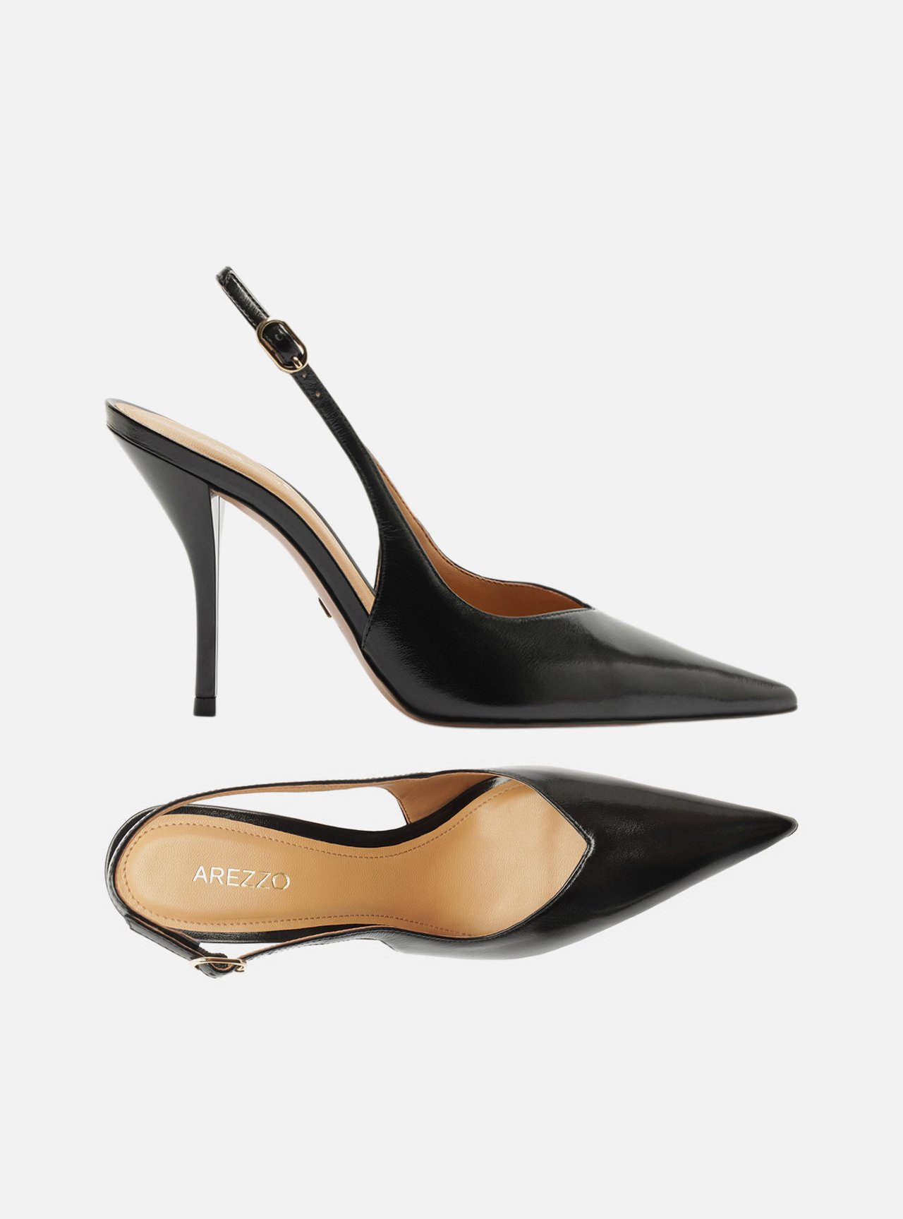 Scarpin Preto Couro Salto Fino Slingback — foto 5