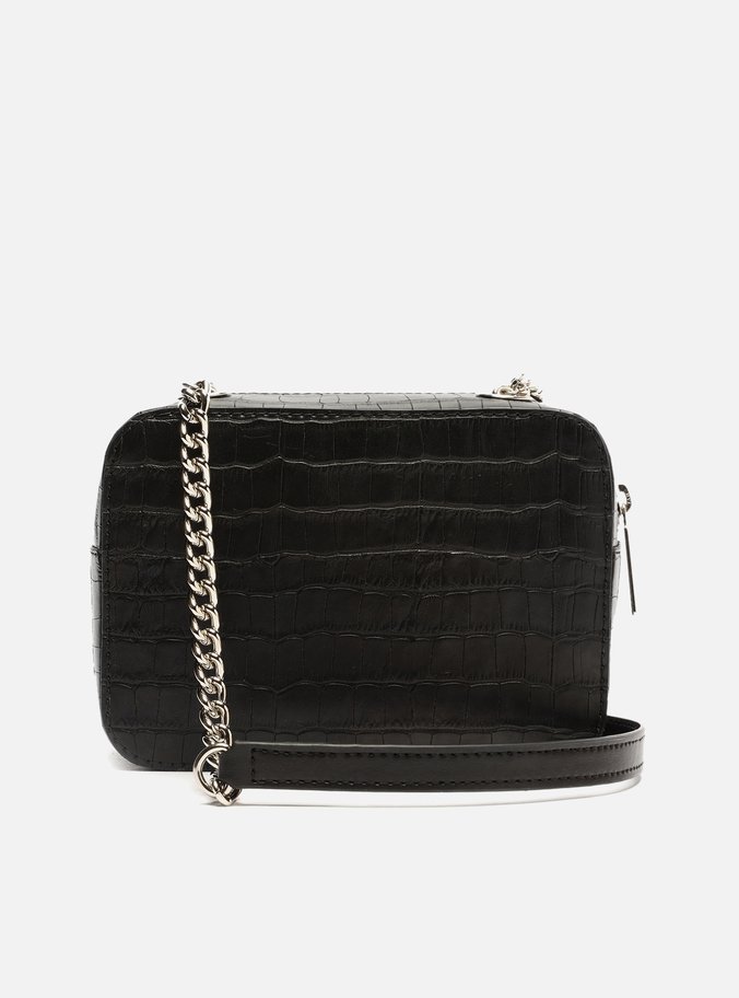 Bolsa Tiracolo Preta Croco Pequena Barbicacho