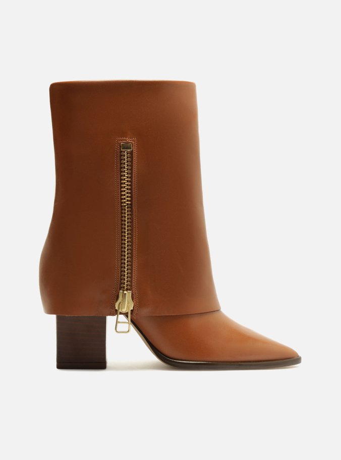 Bota Marrom Couro Cano Médio Capa Zíper