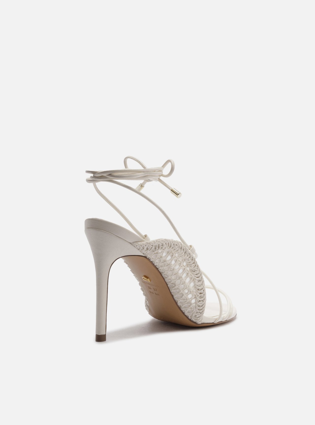 Sandália Off-White Salto Alto Tiras Finas Bordado — foto 3