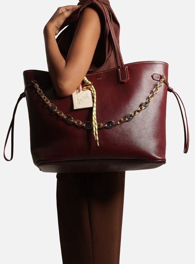 Bolsa Shopping Vermelha Couro Grande Corrente
