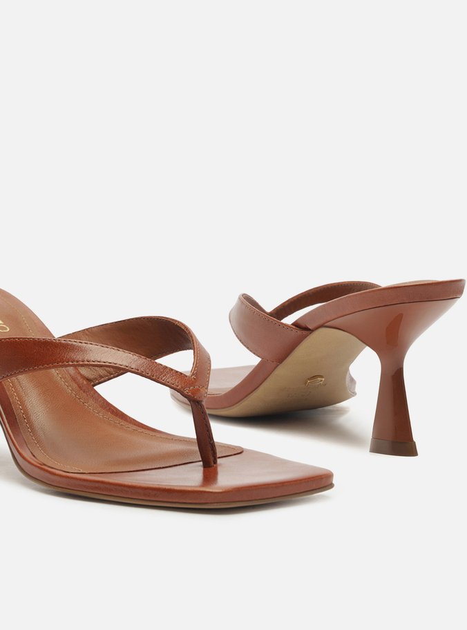 Tamanco Marrom Couro Salto Fino Flip Flop