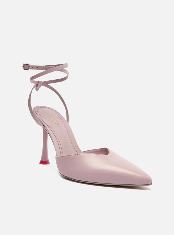 Scarpin Lavanda Couro Bico Fino Tiras