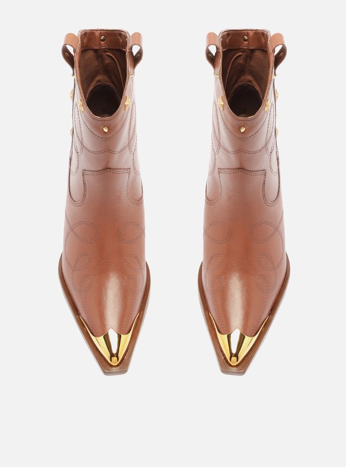 Bota Marrom Couro Cano Curto Ponteira Western