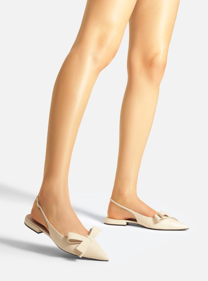 Sapatilha Branca Couro Slingback Laço Lateral