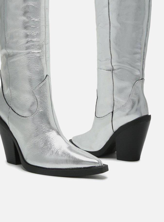 Bota Prata Cano Longo Bloco Western