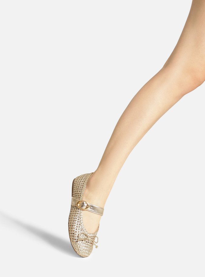 Sapatilha Dourada Tressê Tira Fivela