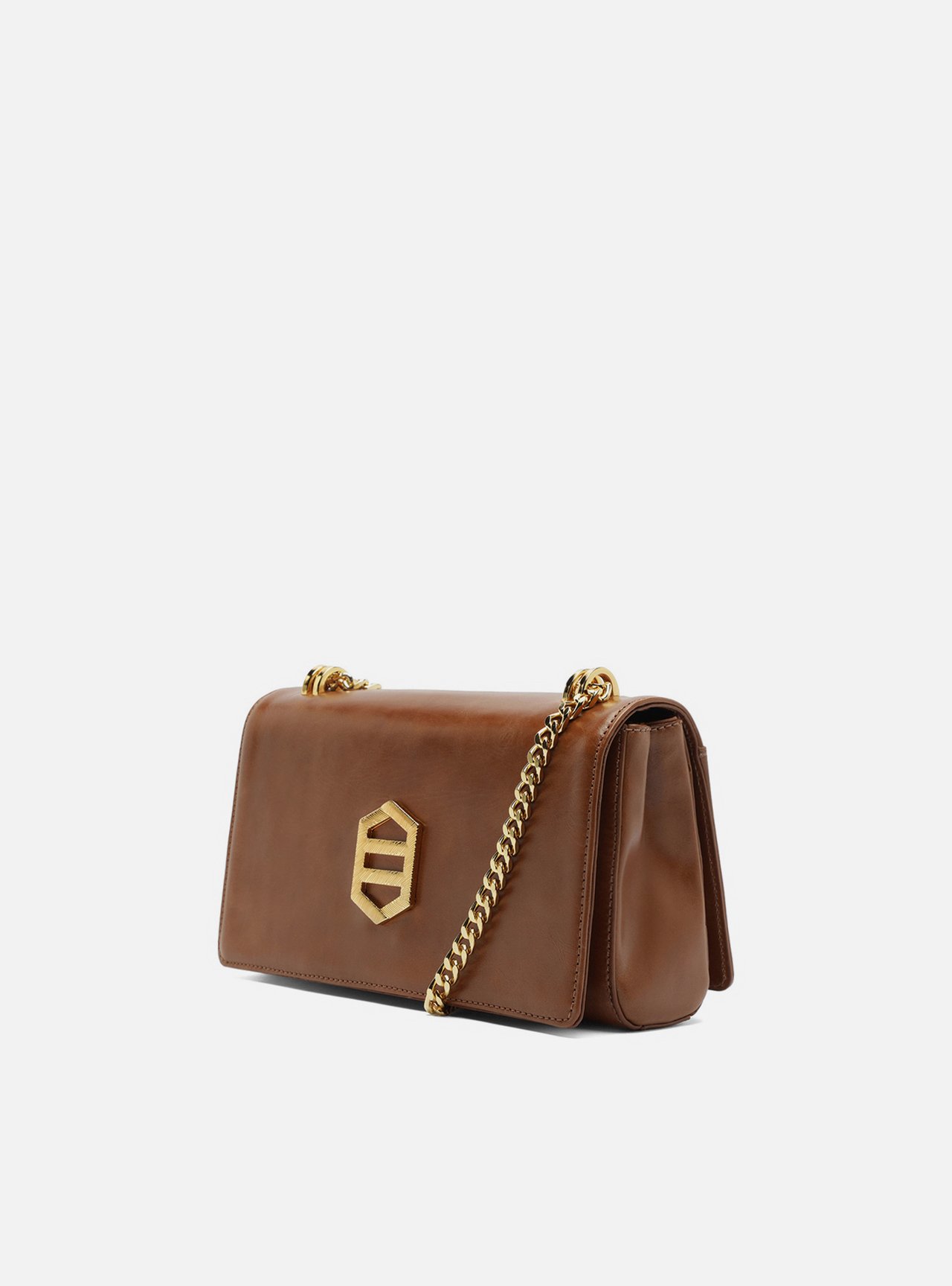 Bolsa Tiracolo Caramelo Couro Média Metal Dourado — foto 2