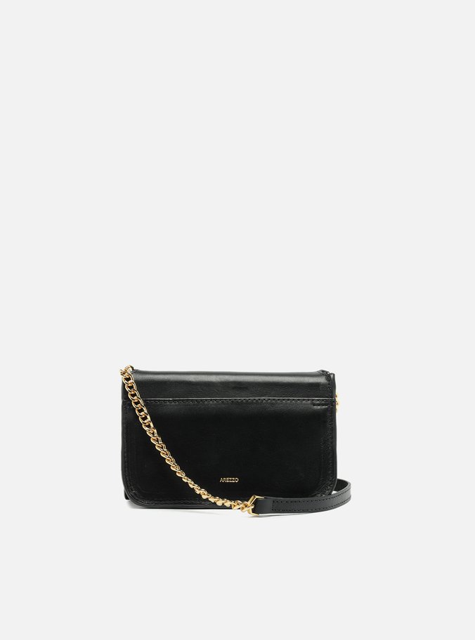 Bolsa Tiracolo Preta Couro Pequena Alça Metal