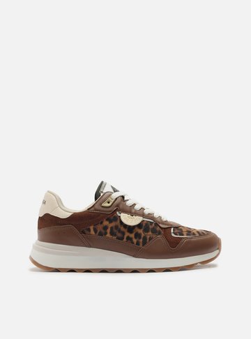 Tênis Marrom Animal Print Multimaterial Retrô