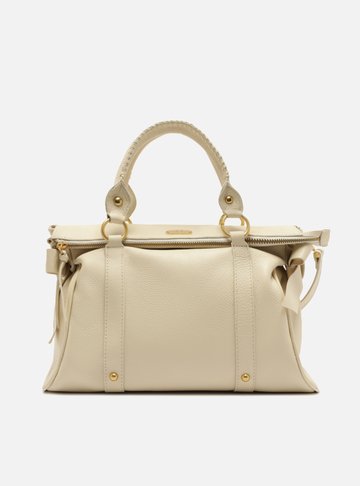 Bolsa Tote Branca Couro Grande Alças Mix