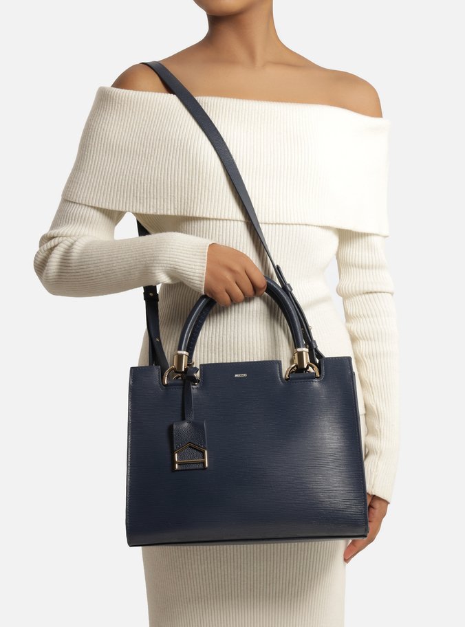 Bolsa Tote Azul Couro Abraccio Grande