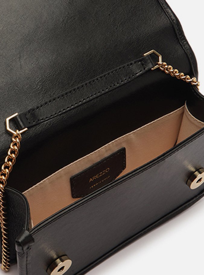 Bolsa Tiracolo Preta Couro Pequena Corrente