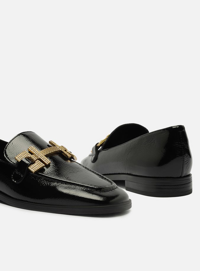 Mocassim Preto Couro Shine Metal