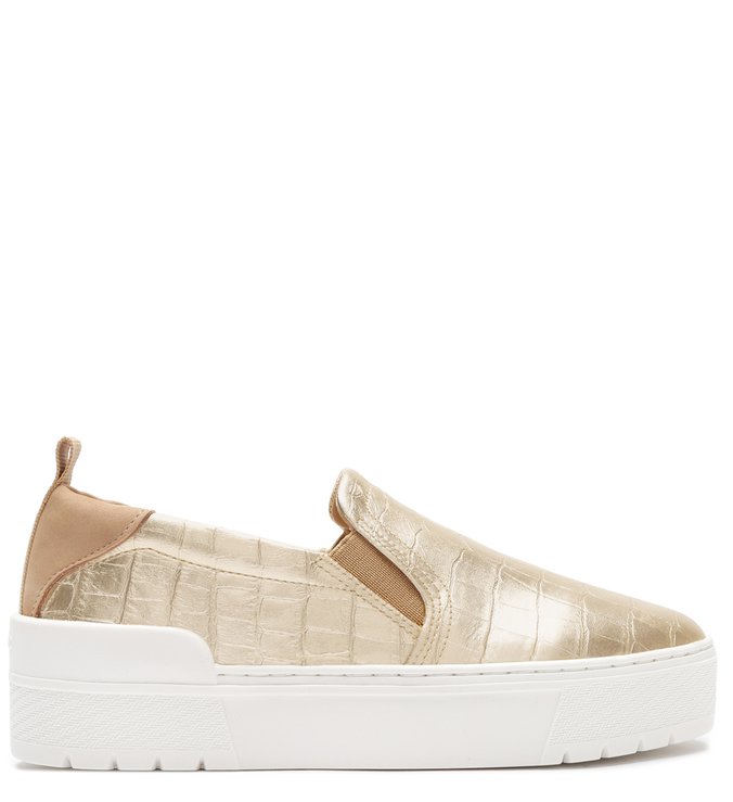 Tênis Slip On Casual Dourado Croco Sola Alta Elástico