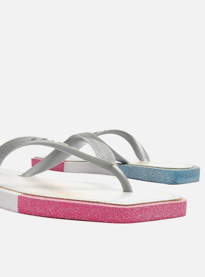 Chinelo de Dedo Prata Color Glitter Square Brizza