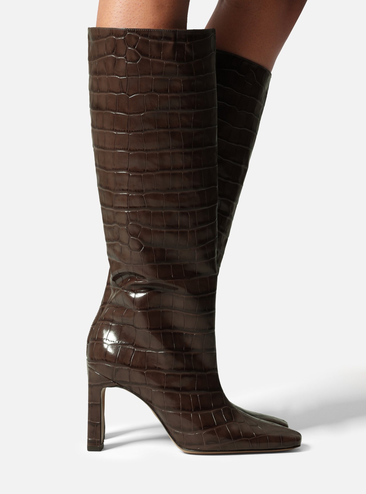 Bota Marrom Cano Longo Salto Bloco Croco — foto 6
