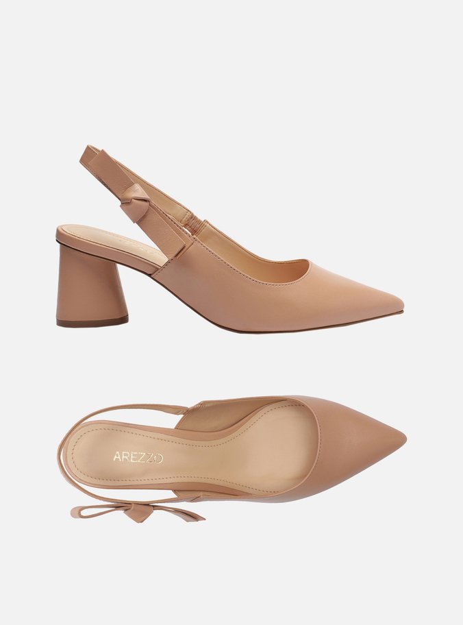 Scarpin Nude Couro Bico Fino Slingback
