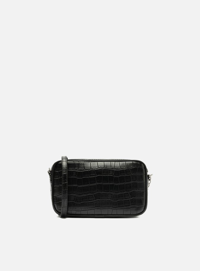 Bolsa Tiracolo Preta Croco Clara Pequena