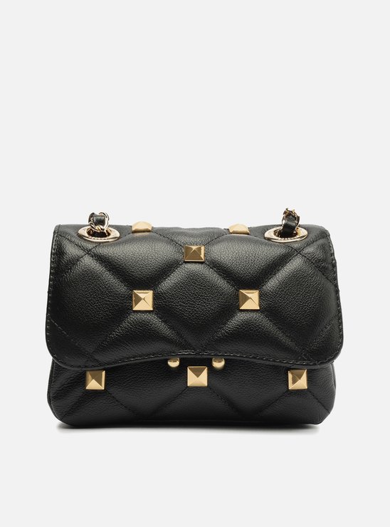 Bolsa Tiracolo Preta Couro Mizz Pequena Tachas