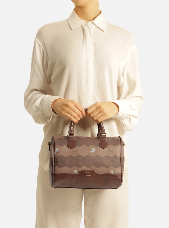 Bolsa Bowling Marrom Couro Estampa  Média