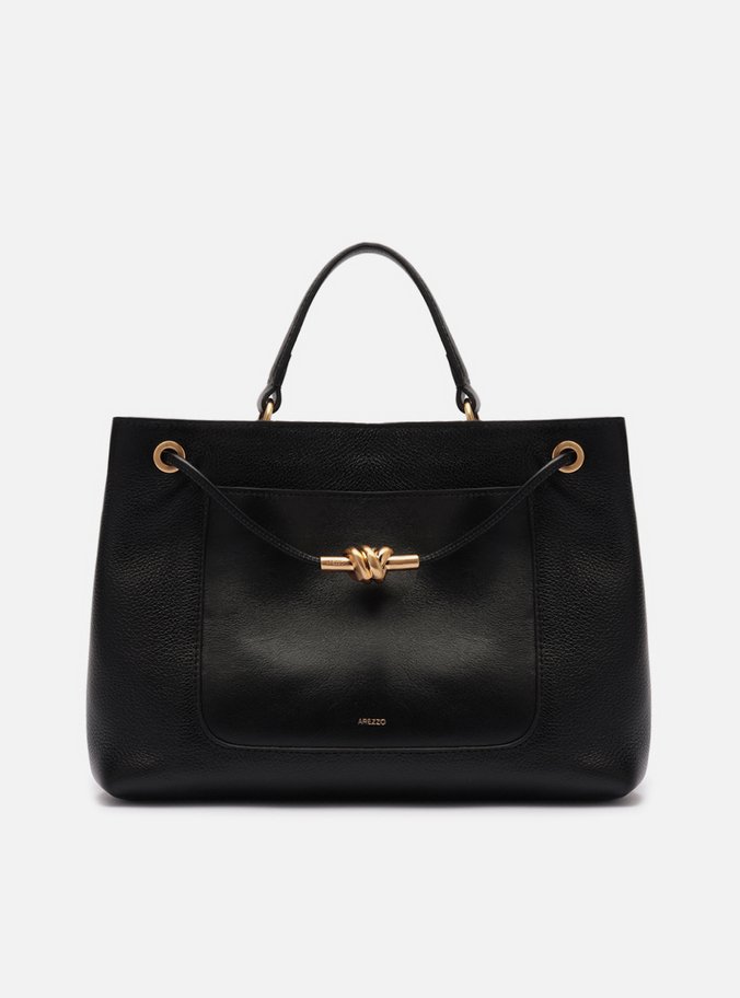 Bolsa Tote Preta Couro Helena Grande Nó