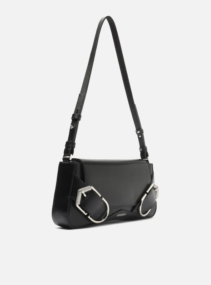 Bolsa Tiracolo Preta Couro Pequena Maxi Fivelas