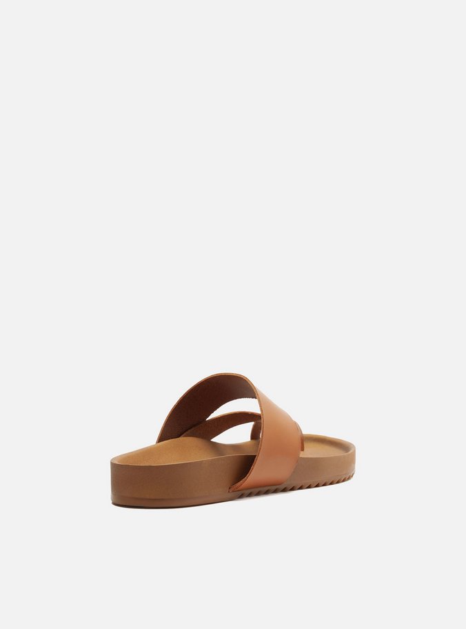Papete Marrom Couro Flatform Tiras Cruzadas
