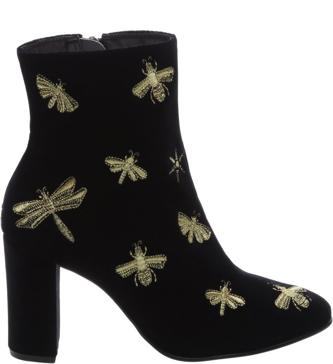 Bota Preta Veludo Insecta Ouro
